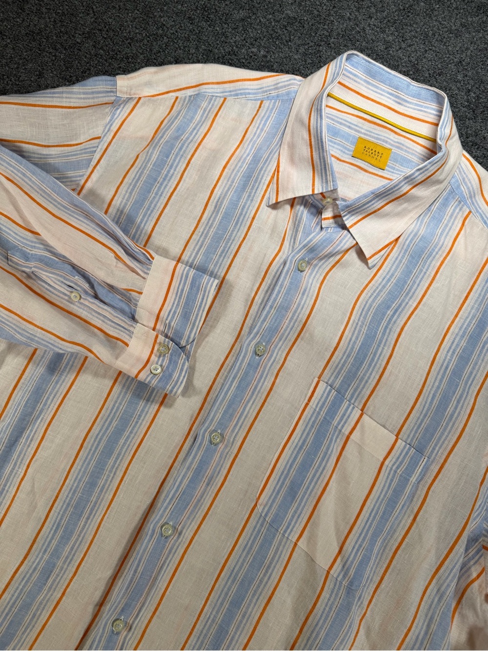 Robert Talbot Carmel Linen Casual Blue & Orange Men’s Button-Up Shirt XXL